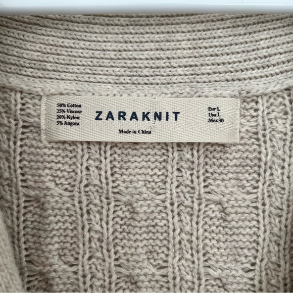 Zara Angora Cable Knit Chunky Sweater Long Cardigan Cotton/Wool - Picture 5 of 8